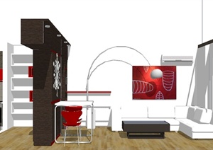 现代风格独特客餐厅空间设计SU(草图大师)模型