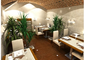现代风格室内餐饮空间设计SU(草图大师)模型
