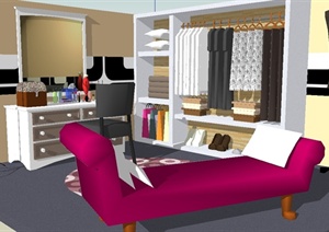 现代风格详细室内卧室空间一脚设计SU(草图大师)模型
