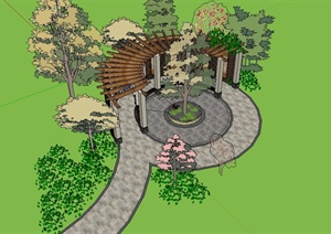 现代风格详细庭院长廊设计SU(草图大师)模型