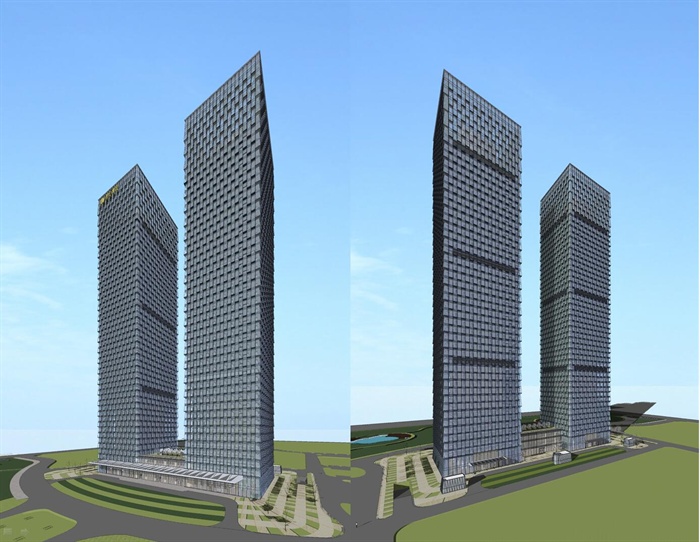 精品中标高清超高层办公楼建筑设计方案SU模型及高清效果图(1)