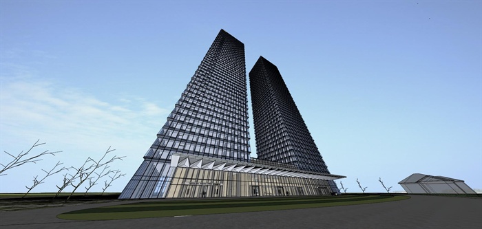 精品中标高清超高层办公楼建筑设计方案SU模型及高清效果图(9)