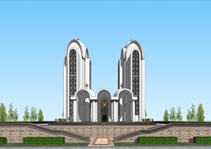精品欧式教堂建筑单体设计方案SU(草图大师)模型