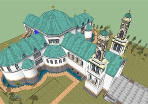 精品清真寺教堂单体建筑设计方案SU(草图大师)模型