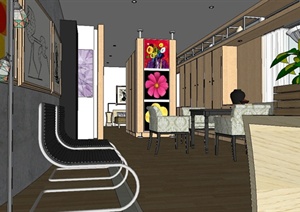 现代风格详细室内会客厅设计SU(草图大师)模型