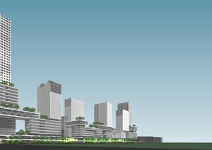 精品现代绿色产业开发区办公楼建筑及景观设计方案SU(草图大师)模型