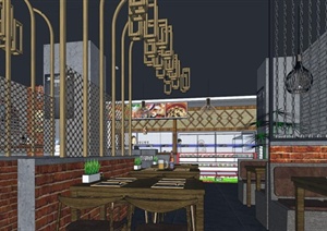 精品小型精致餐馆建筑室内设计方案SU(草图大师)模型