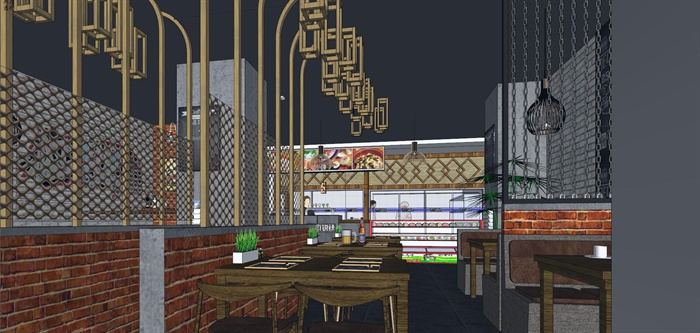 精品小型精致餐馆建筑室内设计方案SU模型(2)