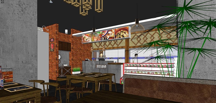 精品小型精致餐馆建筑室内设计方案SU模型(3)