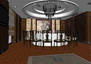 现代中式风格餐饮空间包房设计SU(草图大师)模型