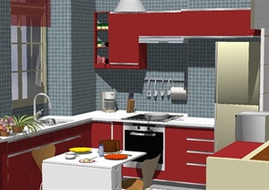 现代风格详细的室内厨房餐厅设计SU(草图大师)模型