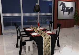 现代风格详细室内餐桌椅设计SU(草图大师)模型