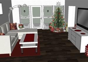 现代风格住宅空间简单的客厅装饰设计SU(草图大师)模型