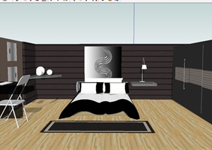 现代风格详细精致室内卧室空间设计SU(草图大师)模型
