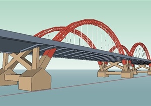跨江大桥桥梁设计SU(草图大师)模型