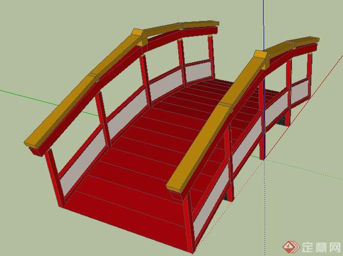 红色木质景观小桥su模型(3)