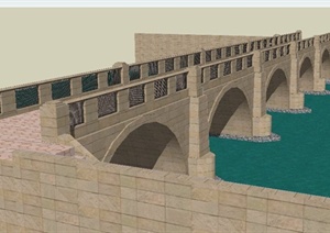 跨河石桥设计SU(草图大师)模型