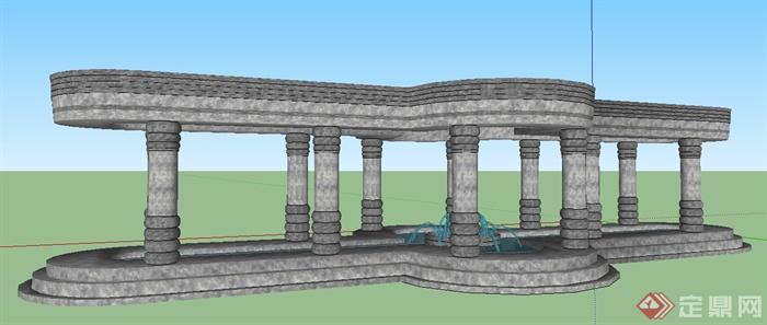 石头景观廊架设计Su模型(2)