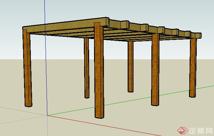 简洁景观木廊架单体su模型(1)