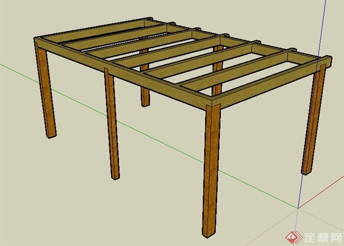 简洁景观木廊架单体su模型(2)