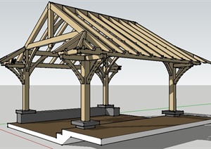 景观亭子木框架设计SU(草图大师)模型