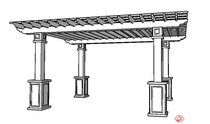 木廊架单体设计su模型（白模）(1)