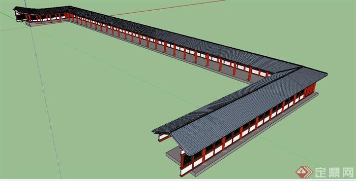 中式景观景观长廊设计su精细模型(3)