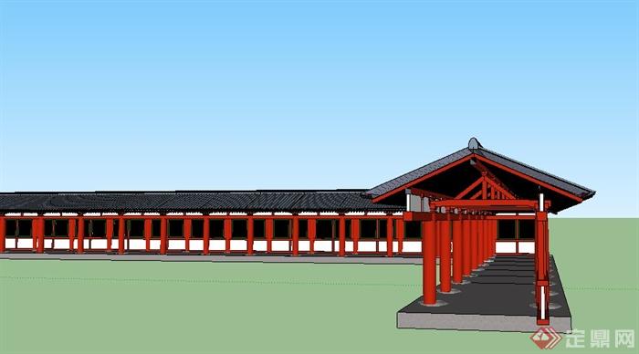 中式景观景观长廊设计su精细模型(2)