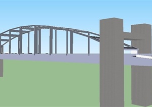 现代拱形顶车行桥桥梁设计SU(草图大师)模型