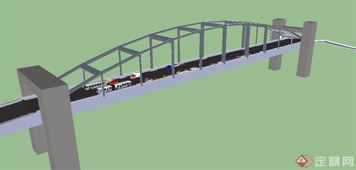 现代拱形顶车行桥桥梁设计su模型(3)