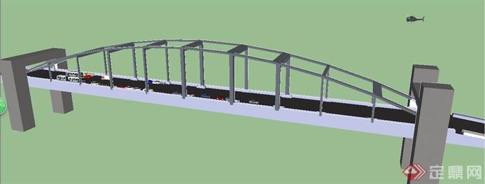 现代拱形顶车行桥桥梁设计su模型(2)