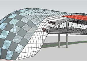 现代人行天桥桥梁设计SU(草图大师)模型