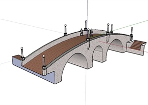 现代风格详细过河园桥拱桥设计SU(草图大师)模型