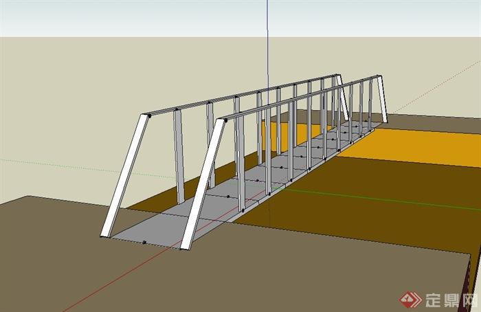 现代风格简单的无材质贴图园桥设计su模型(1)
