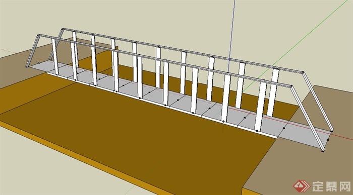 现代风格简单的无材质贴图园桥设计su模型(2)