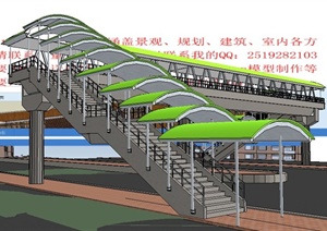 绿色顶人行天桥设计SU(草图大师)模型