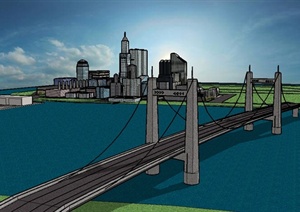 现代风格过江码头桥设计SU(草图大师)模型