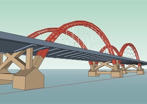 现代风格详细完整的交通码头桥设计SU(草图大师)模型