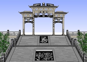 古典中式风格公园牌坊门设计SU(草图大师)模型