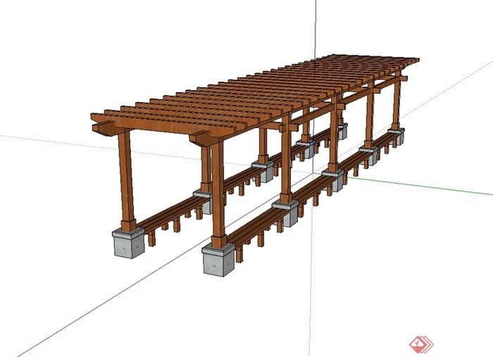 现代风格完整详细的木质长廊设计su模型(1)