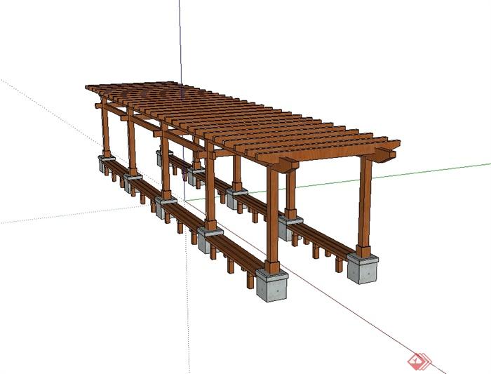 现代风格完整详细的木质长廊设计su模型(2)
