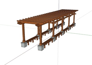 现代风格完整详细的木质长廊设计SU(草图大师)模型