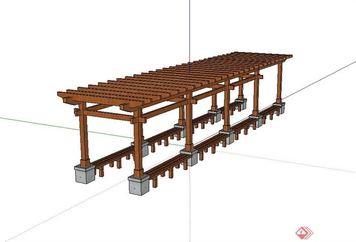 现代风格完整详细的木质长廊设计su模型(3)