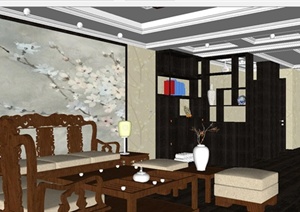 古典中式客餐厅装潢方案SU(草图大师)模型