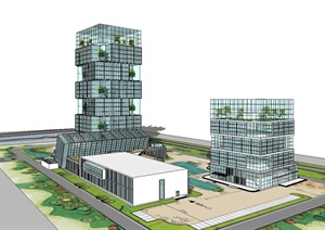 现代绿色办公总部建筑设计SU(草图大师)模型