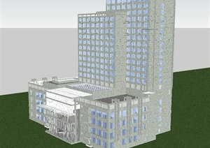 现代高层公寓式酒店单体SU(草图大师)模型(附CAD建筑施工图)