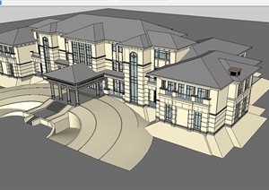 欧式酒店会所建筑设计SU(草图大师)模型(附CAD平面立面总图 3ＤMAX)