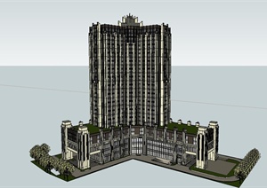 新古典风格公寓酒店建筑设计SU(草图大师)模型