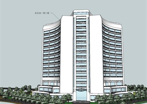 现代杨家渠酒店建筑设计SU(草图大师)模型(附CAD建筑方案图)