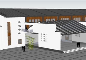 新中式小型餐饮中心建筑设计SU(草图大师)模型